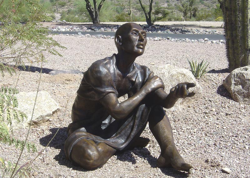 Truth-seeker tabletop bronze sculpture of philosopher monk
